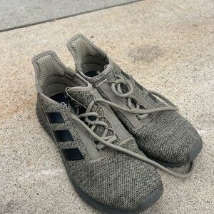 adidas Olive Knit Lace-Up Sneakers with Black Three Stripes